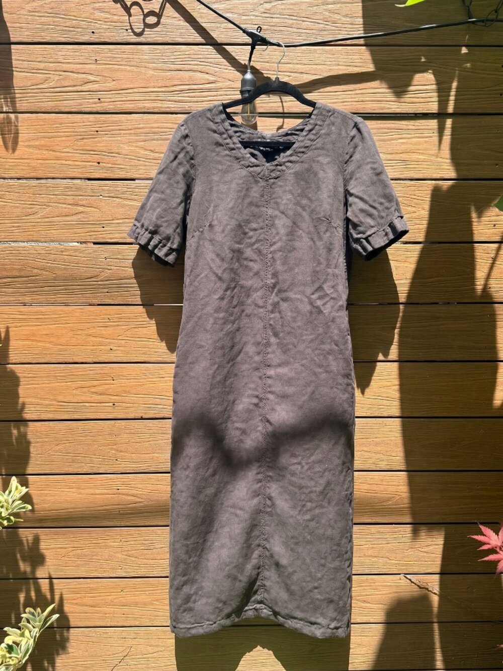 Scoop Neck Garment Dyed Linen Dress